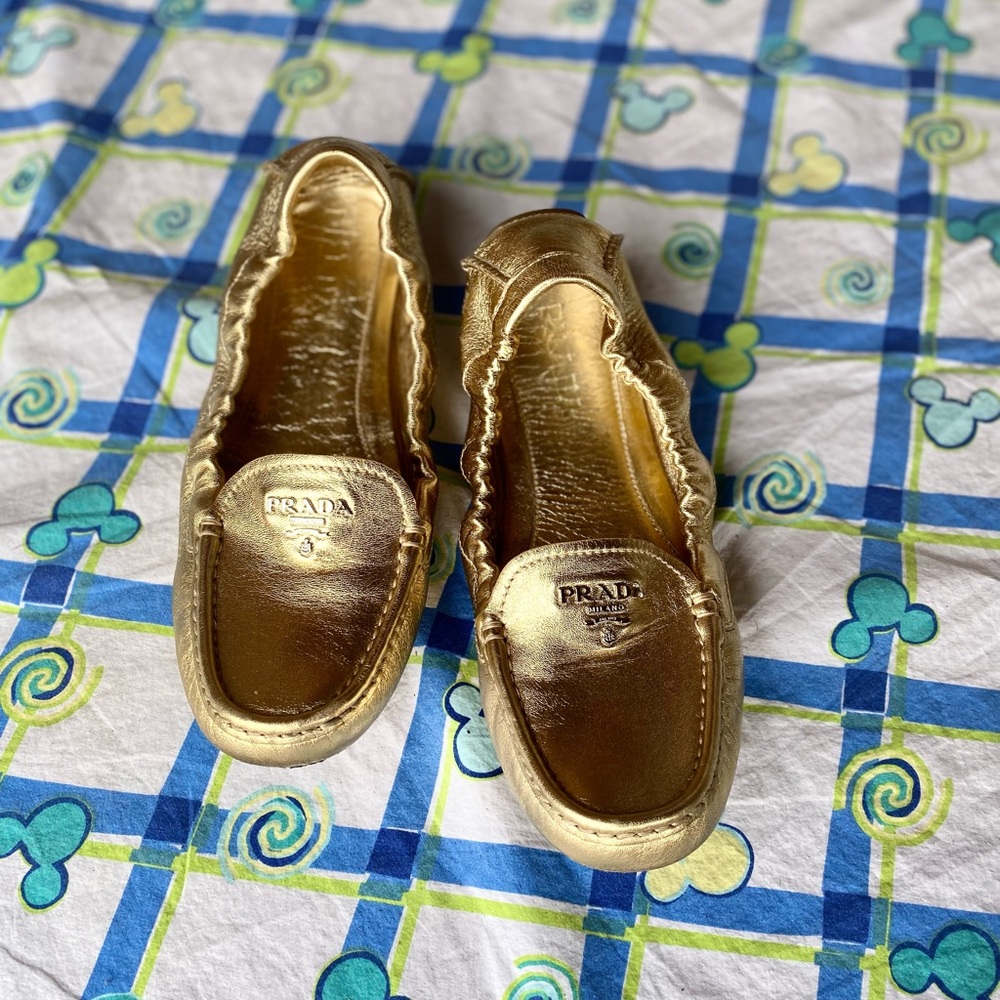 100% Auth PRADA Calzature Donna Nappa Flats Loafers | Platino Gold | 38 (7/7.5) - Picture 2 of 16